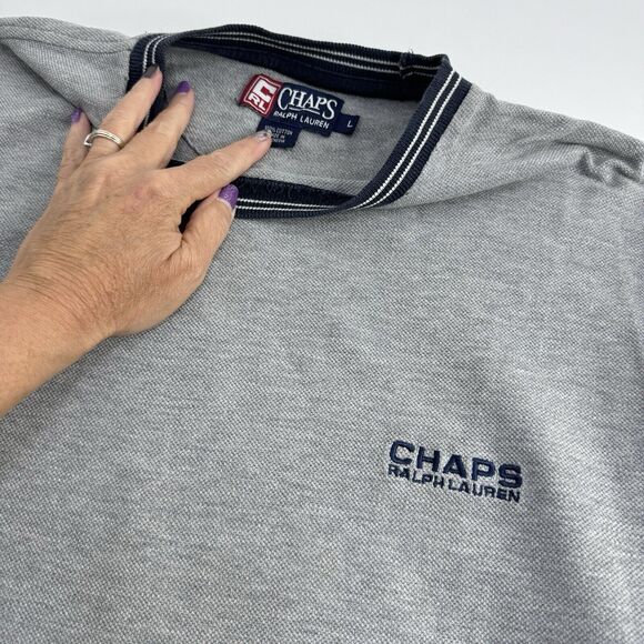 Vintage Chaps Ralph Lauren Crewneck Shirt Knitted Cotton Retro Textured L Gray - Picture 5 of 5